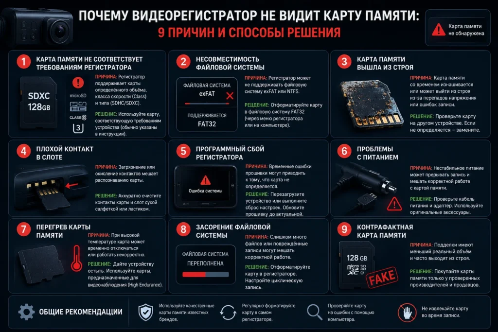 Почему видеорегистратор не видит карту памяти: 9 причин и способы решения