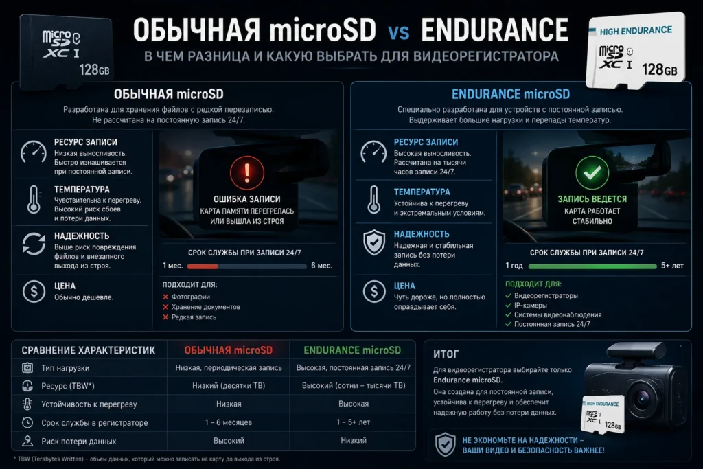 Обычная microSD vs Endurance