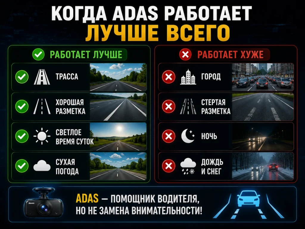 Когда ADAS работает лучше всего
