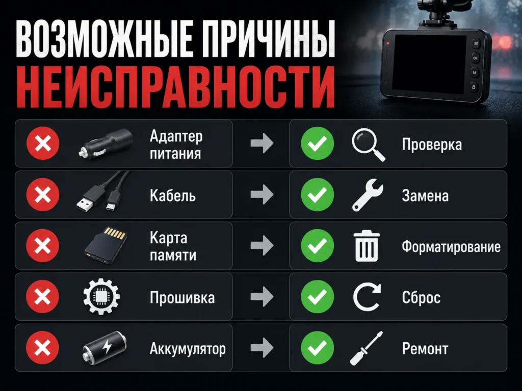 Возможные причины неисправности