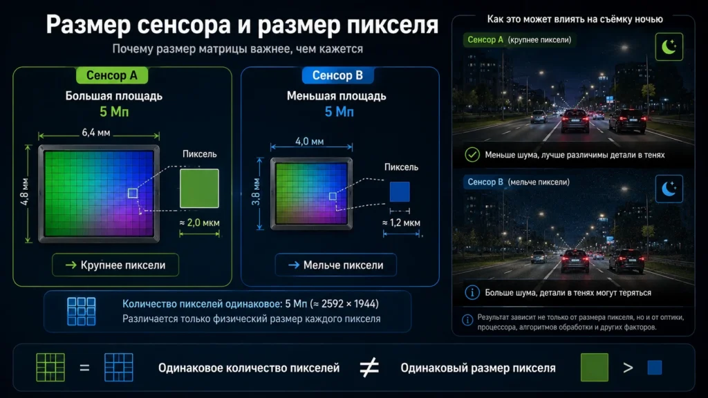 Размер сенсора и размер пикселя