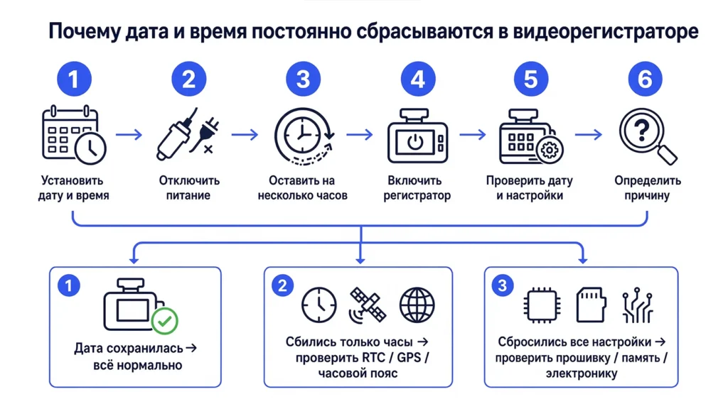 Пошаговая диагностика сброса даты