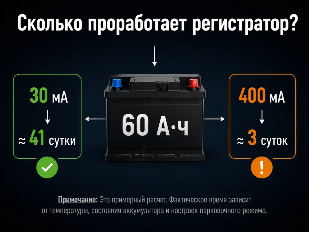 Сколько проработает регистратор?