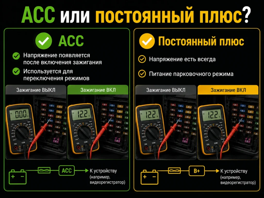 ACC или постоянный плюс?