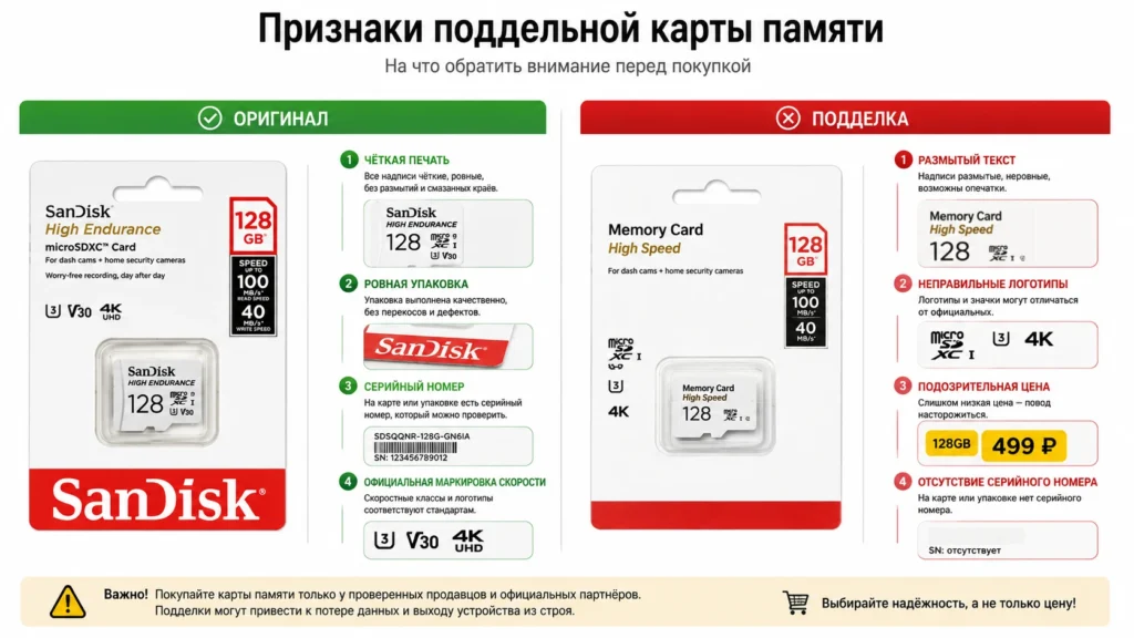 Признаки поддельной карты памяти