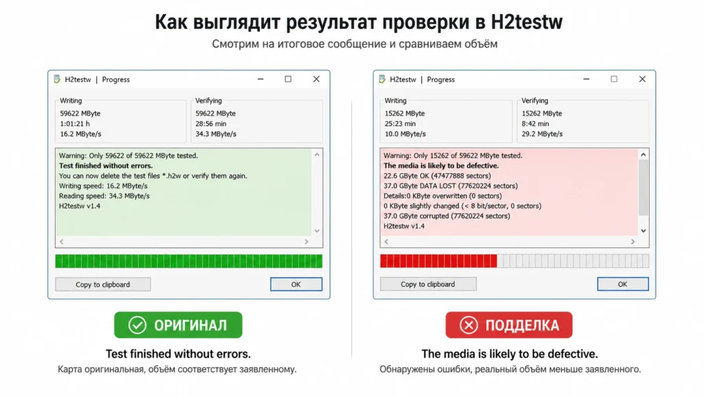 Как выглядит результат проверки