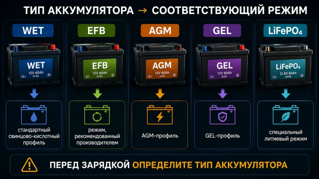 Какой тип аккумулятора поддерживает ЗУ